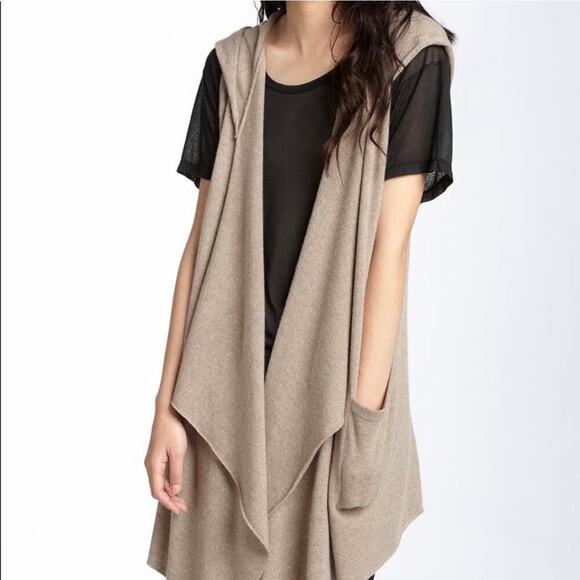 Joie Women’s Cleopatra Cashmere Open Sleeveless Hooded Cardigan Vest Beige Small - Picture 1 of 7